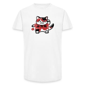 Japanische Glückskatze Maneki Neko - Long Fit Männer T-Shirt - Weiß - Vorne - AI Model Male 185 light (185cm)