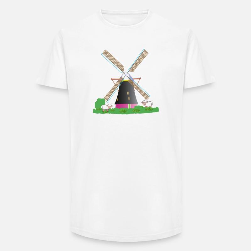 Windmühle mit Schafen - Long Fit Männer T-Shirt - Weiß