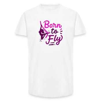 Aerial Yoga Born To Fly Pour voler Naissance Tissu - T-shirt coupe longue homme - blanc - Devant - AI Model Male 185 light (185cm)