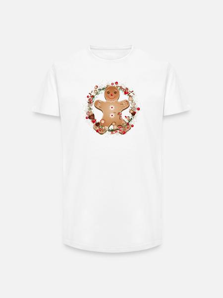fröhlicher Lebkuchenmann im Plätzchen Kranz - Long Fit Männer T-Shirt - Weiß