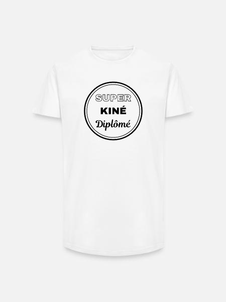 super kiné diplômé badge kinésithérapeute - T-shirt coupe longue homme - blanc