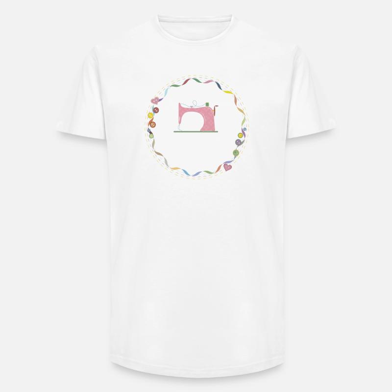 nostalgisch bunte Nähmaschine mit Knöpfe - Long Fit Männer T-Shirt - Weiß