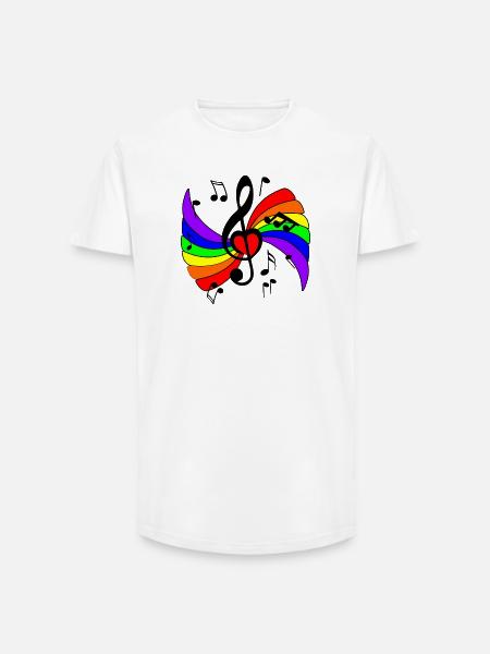 Musiktaste mit Regenbogen und Musiknoten - Long Fit Männer T-Shirt - Weiß