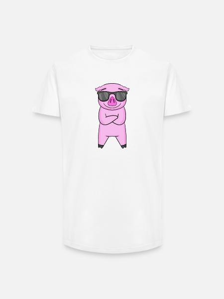 Pig with sunglasses - Long Fit Men's T-Shirt - white