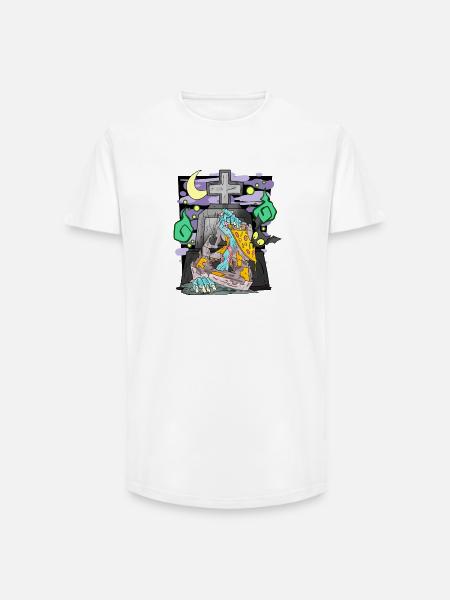 Zombie Tombstone Pizza Drôle - T-shirt coupe longue homme - blanc