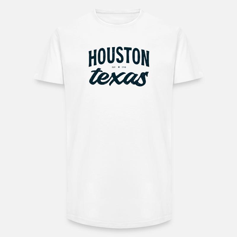Houston Texas Script Emblem Tee - Long Fit Men's T-Shirt - white