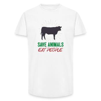 Tiere retten Menschen essen - Long Fit Männer T-Shirt - Weiß - Vorne - AI Model Male 185 light (185cm)