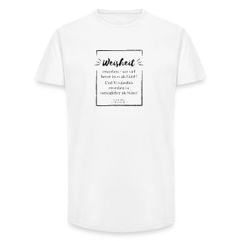 Weisheit erwerben ist besser - Long Fit Männer T-Shirt - Weiß - Vorne - AI Model Male 185 light (185cm)