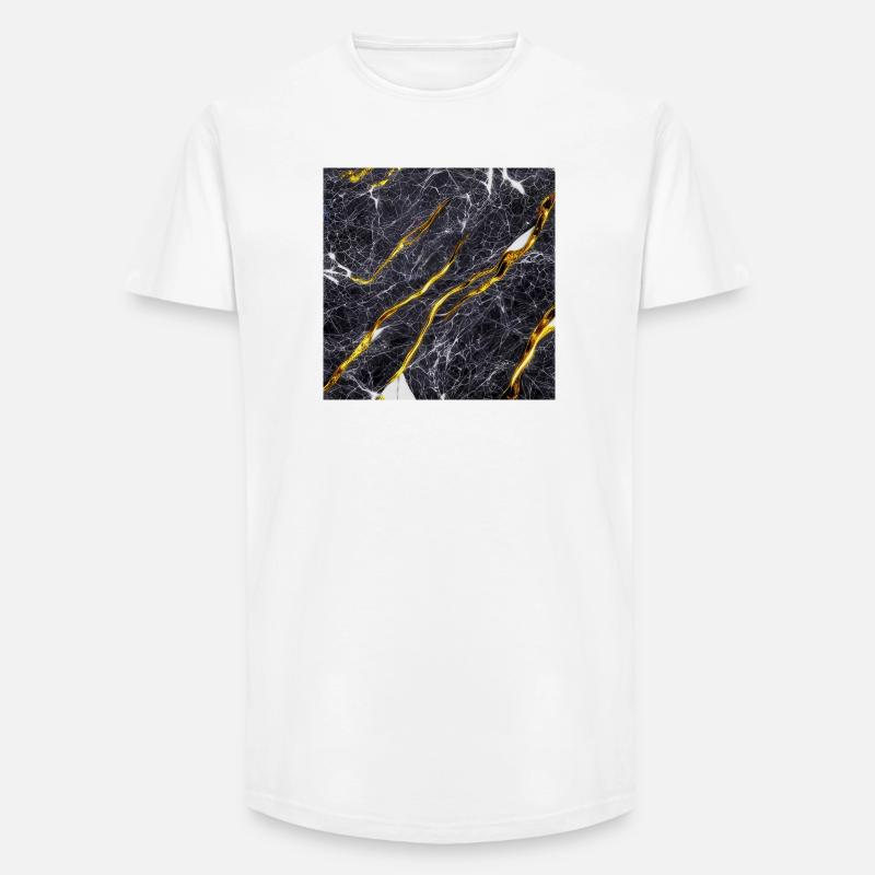 Marbre Texture Or Noir - T-shirt coupe longue homme - blanc