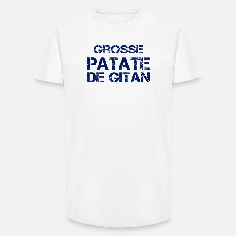 Grosse Patate de Gitan (bleu) - T-shirt coupe longue homme - blanc