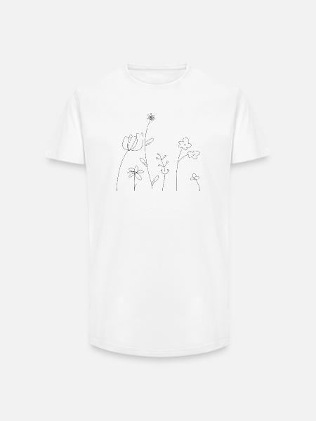 Blumenlinien Minimalkunst auf Schwarz - Long Fit Männer T-Shirt - Weiß