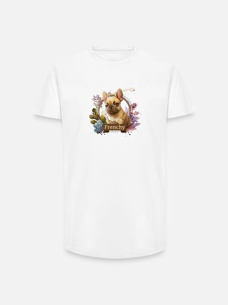 French Bulldog in Flower Frame - Long Fit Men's T-Shirt - white