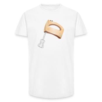 Mélangeur à main aux couleurs subtiles - T-shirt coupe longue homme - blanc - Devant - AI Model Male 185 light (185cm)