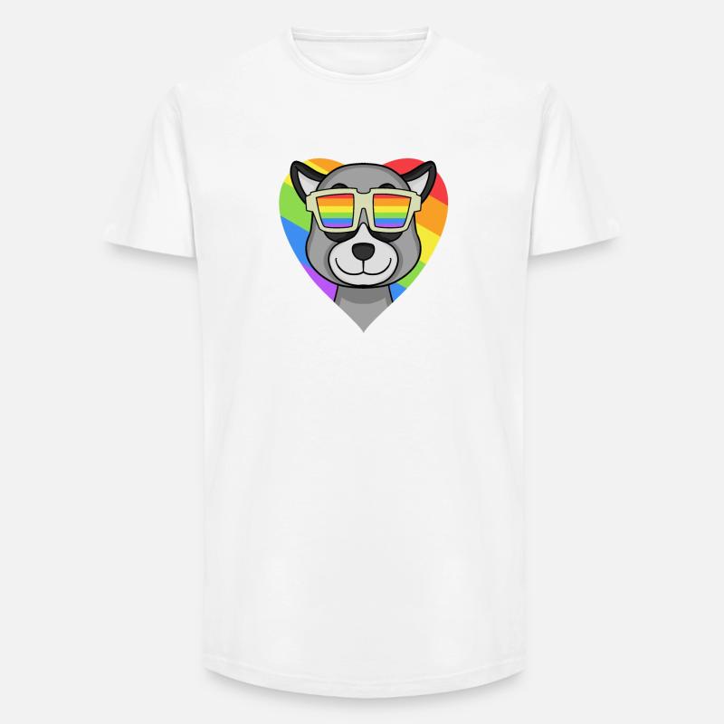 Regenbogen - Lemur mit Brille - Long Fit Männer T-Shirt - Weiß
