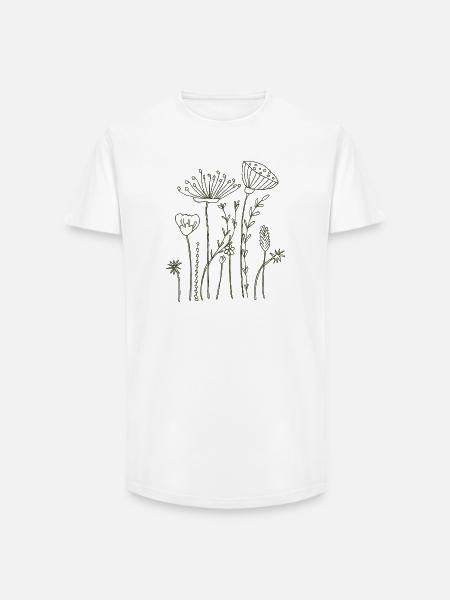 Fleurs séchées - T-shirt coupe longue homme - blanc