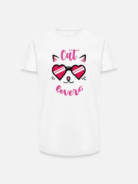 Cat Lover Heart Sunglasses - Long Fit Men's T-Shirt - white