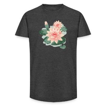 Seerosenblüten mit Knospe im Seerosenteich - Long Fit Männer T-Shirt - Anthrazit - Vorne - AI Model Male 185 light (185cm)