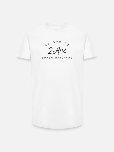 Cadeau 2 ans  - T-shirt coupe longue homme - blanc