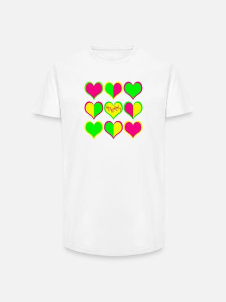 Neon Herzen Muster HeartBeat - Long Fit Männer T-Shirt - Weiß