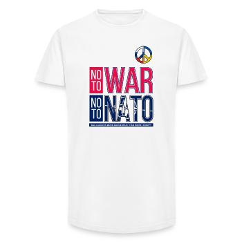 NON À LA GUERRE NON À L’OTAN V3 | MAUVAIS LEADERSHIP - T-shirt coupe longue homme - blanc - Devant - AI Model Male 185 light (185cm)