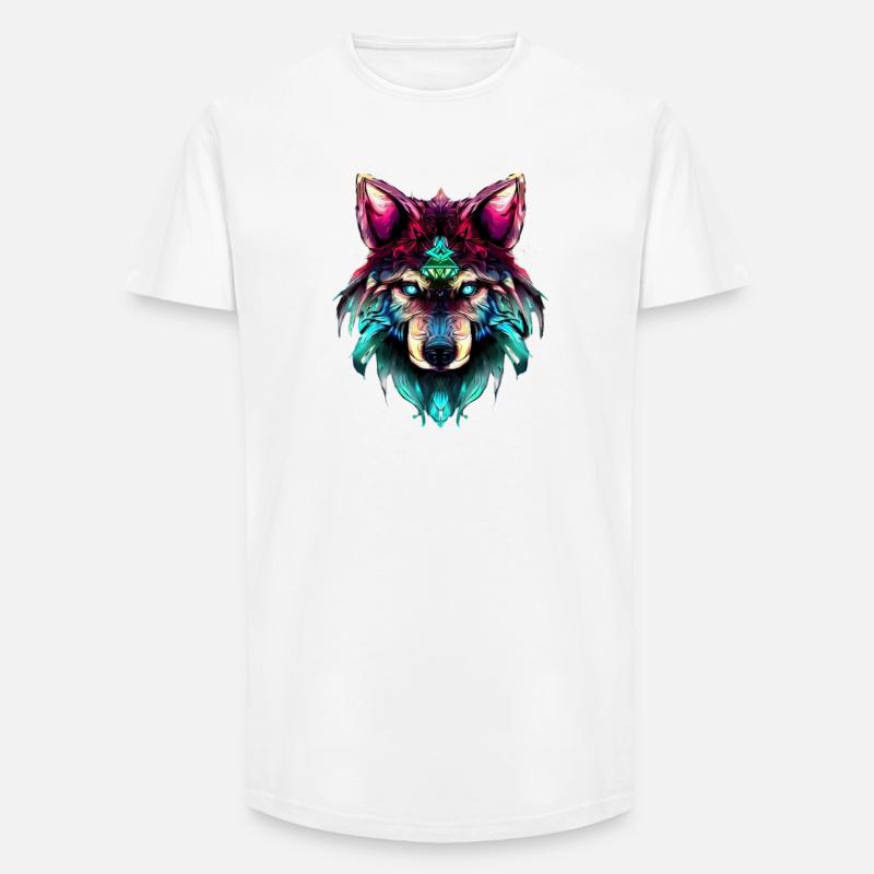 Mystischer Wolf Synthwave Wolfskopf - Long Fit Männer T-Shirt - Weiß