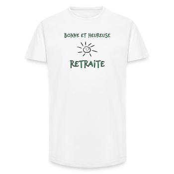 RETRAITE. BONNE RETRAITE. JOYEUSE RETRAITE. COEUR - T-shirt coupe longue homme - blanc - Devant - AI Model Male 185 light (185cm)