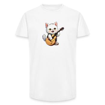 Weiße Katze mit Gitarre Kater Musik Katzen - Long Fit Männer T-Shirt - Weiß - Vorne - AI Model Male 185 light (185cm)
