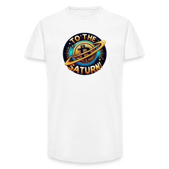 BTC crypto to Saturn! - Long Fit Men's T-Shirt - white - Front - AI Model Male 185 light (185cm)
