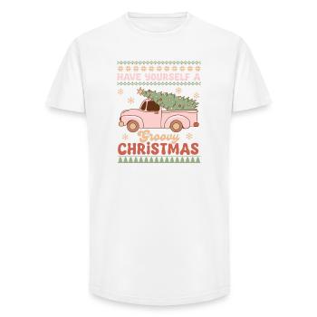 Pull de Noël moche - T-shirt coupe longue homme - blanc - Devant - AI Model Male 185 light (185cm)