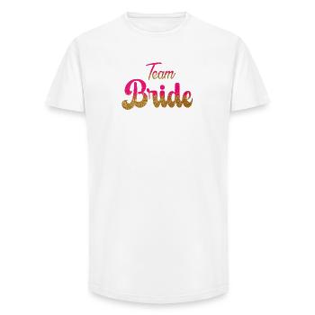 L’équipe de la mariée ! Rose, paillettes d’or - T-shirt coupe longue homme - blanc - Devant - AI Model Male 185 light (185cm)