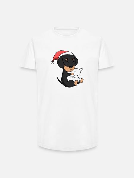 Teckel Chien Animal Noël - T-shirt coupe longue homme - blanc