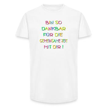 DANKBARKEIT SPRÜCHE - BEZIEHUNG ZEIT - Long Fit Männer T-Shirt - Weiß - Vorne - AI Model Male 185 light (185cm)