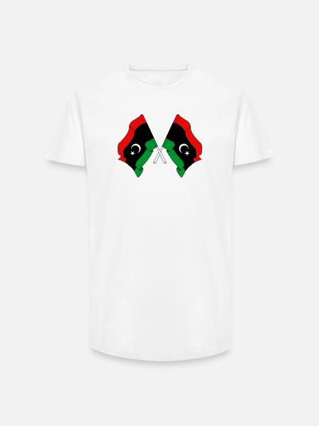 Deux drapeaux Libye - T-shirt coupe longue homme - blanc