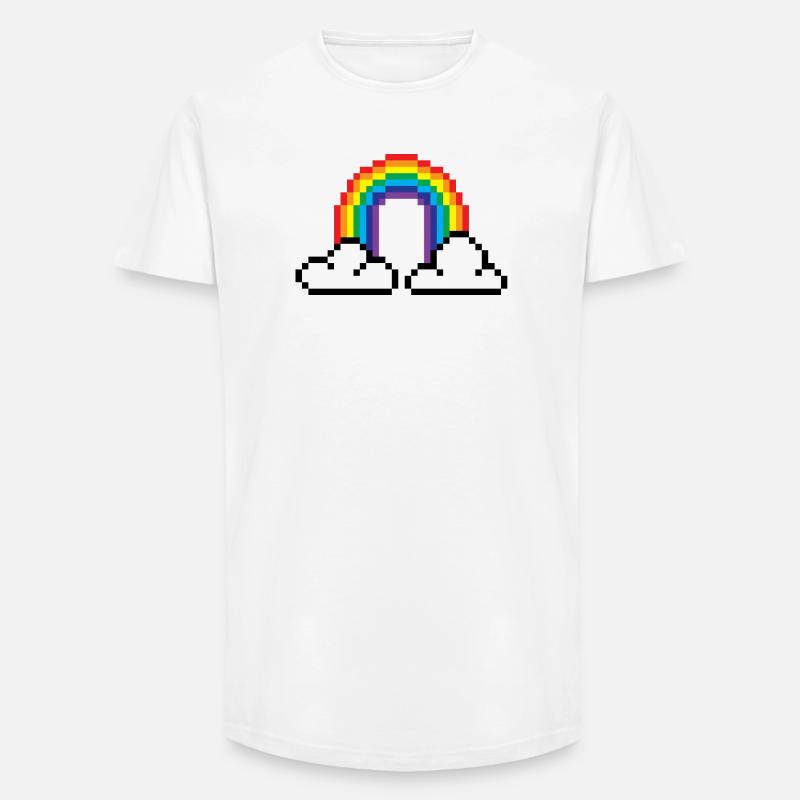 Pixel Regenbogen - Long Fit Männer T-Shirt - Weiß