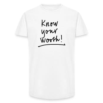 Know what you are worth - Long Fit Men's T-Shirt - white - Front - AI Model Male 185 light (185cm)