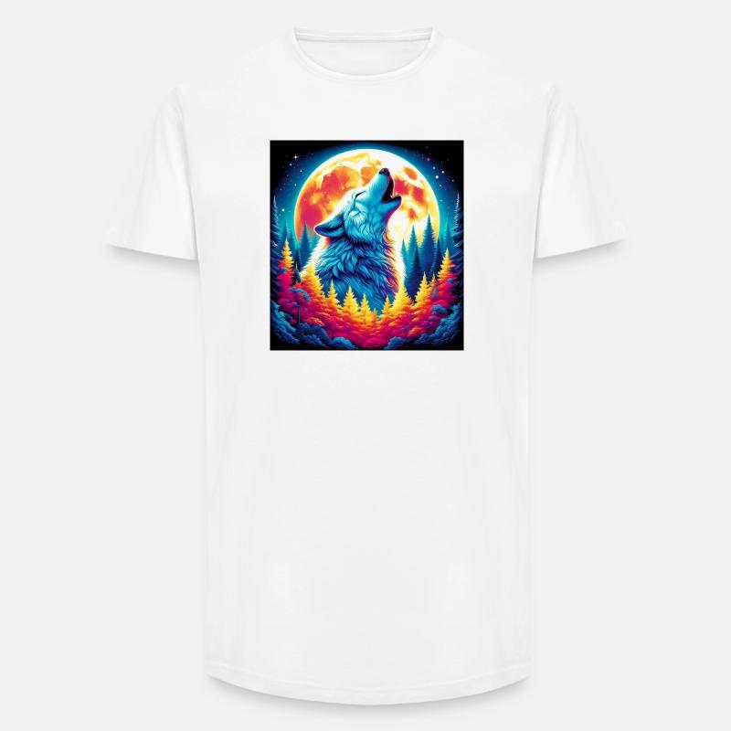 Wolf heult den Mond an - Long Fit Männer T-Shirt - Weiß