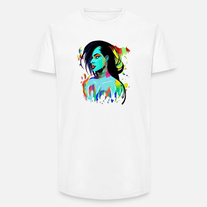 Neon Porträt Farbexplosion - Long Fit Männer T-Shirt - Weiß