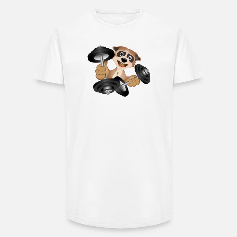 Bodybuilder Erdmännchen mit Hanteln beim Training - Long Fit Männer T-Shirt - Weiß