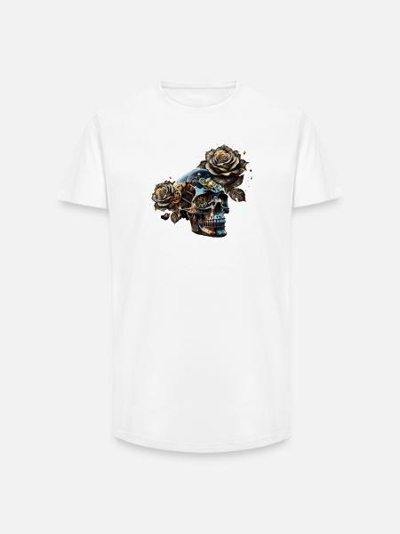 Stunning dark steampunk skull with roses - Long Fit Men's T-Shirt - white