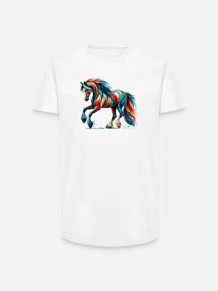 Cheval - T-shirt coupe longue homme - blanc