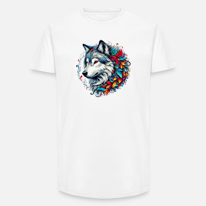 Wolf - Long Fit Männer T-Shirt - Weiß