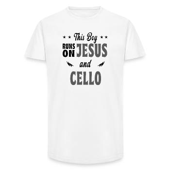 This boy runs on Jesus and cello - Long Fit Men's T-Shirt - white - Front - AI Model Male 185 light (185cm)