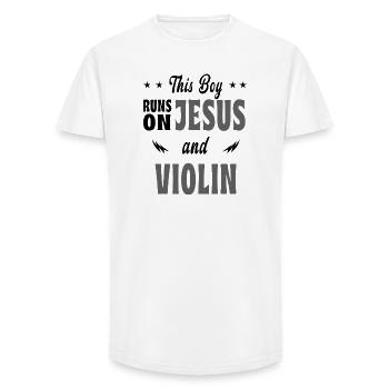 Dieser Junge lebt von Jesus und Violinen - Long Fit Männer T-Shirt - Weiß - Vorne - AI Model Male 185 light (185cm)