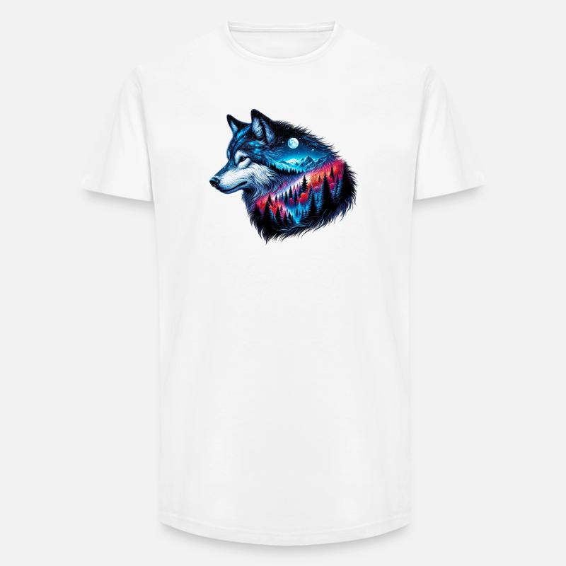 Wolf - Long Fit Men's T-Shirt - white