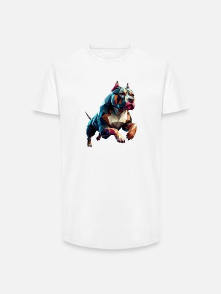 Pitbull Hund läuft Origami Geometrisch 3D - Long Fit Männer T-Shirt - Weiß