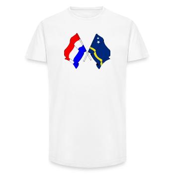 Drapeau des Pays-Bas et drapeau de Curaçao - T-shirt coupe longue homme - blanc - Devant - AI Model Male 185 light (185cm)