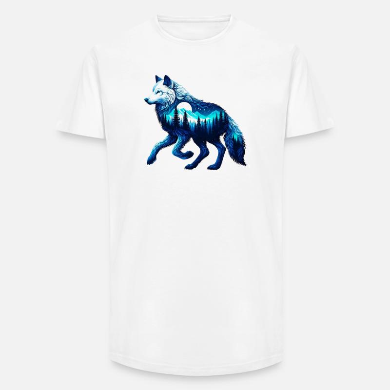Wolf - Long Fit Men's T-Shirt - white
