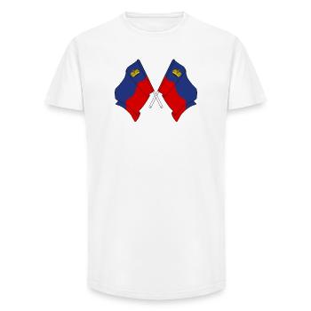Deux drapeaux croisés du Liechtenstein - T-shirt coupe longue homme - blanc - Devant - AI Model Male 185 light (185cm)