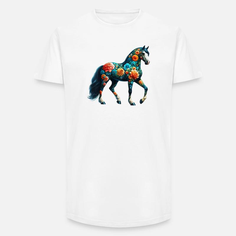 Pferd mit Blumen geschmückt - Long Fit Männer T-Shirt - Weiß