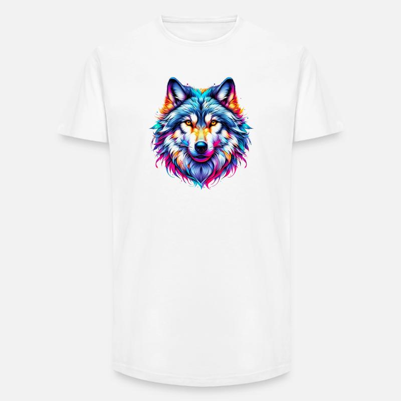 Wolf - Long Fit Männer T-Shirt - Weiß
